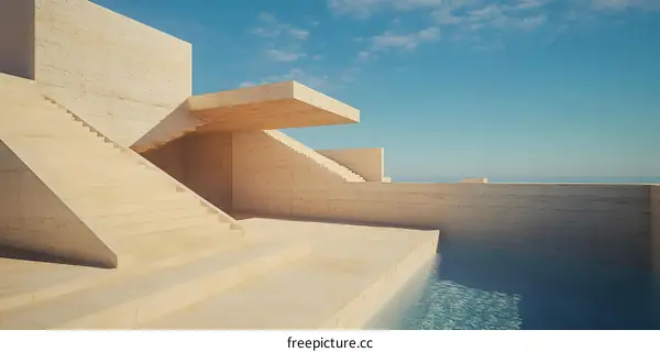 Minimalist Architecture with Pool and Sky