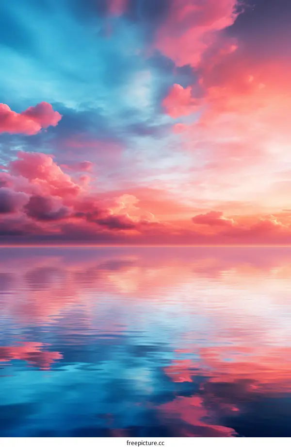 A vivid sunset sky over a calm sea