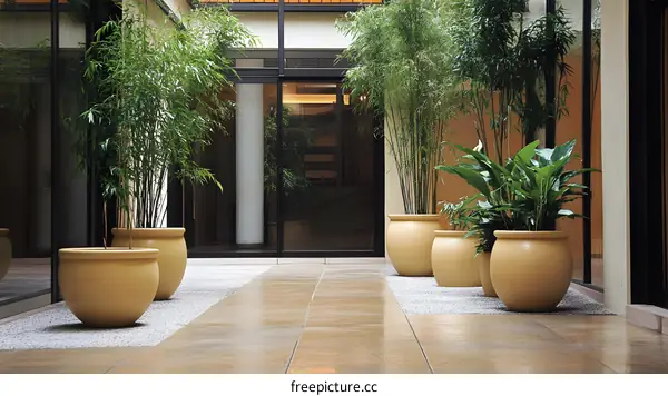 Indoor Garden With Large Pots and Green Plants