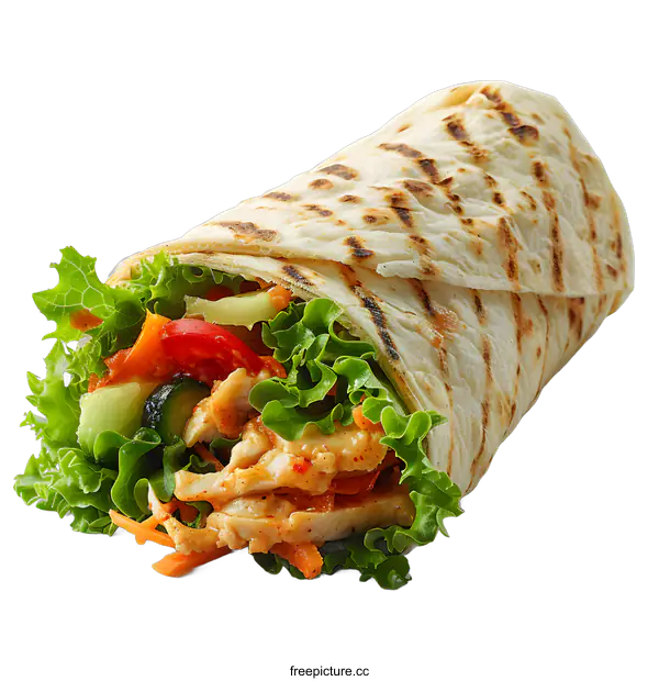 [Transparent Background PNG]Chicken and Vegetable Wrap on White Background