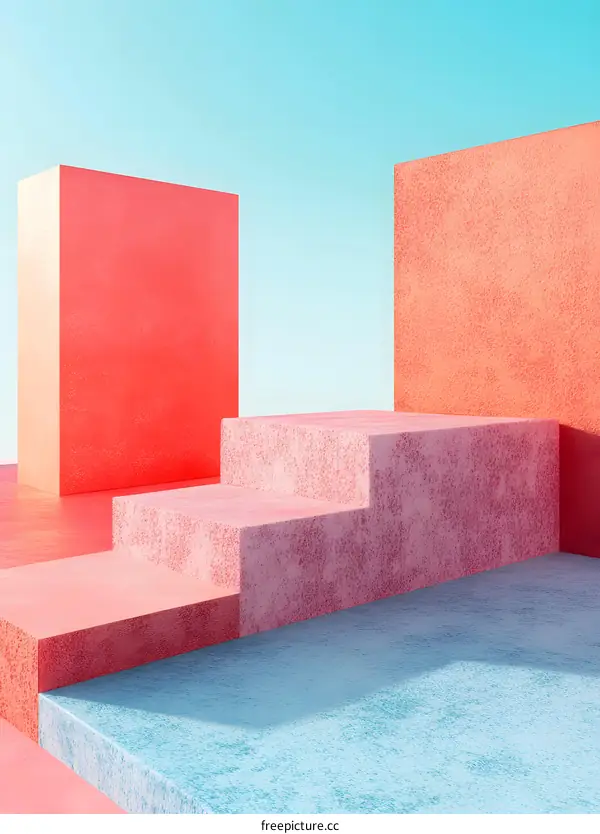 Abstract Minimalist Steps With Pastel Pink And Blue Colors