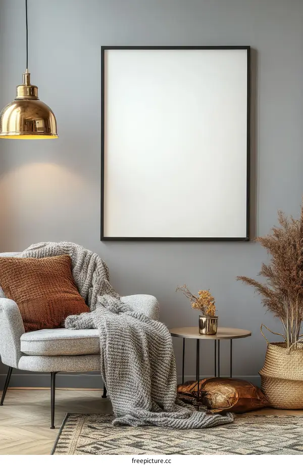 Cozy Living Room Interior Design with Blank Frame
