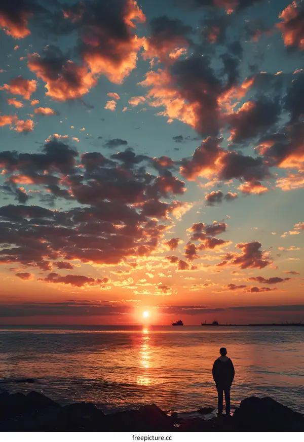 Lonely man watching the beautiful sunset