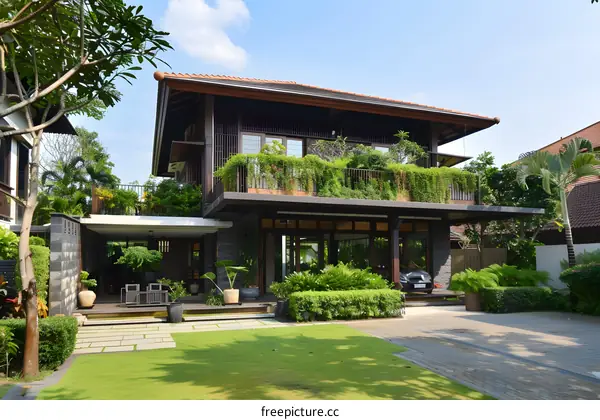 Modern House with Green Roof and Balcony