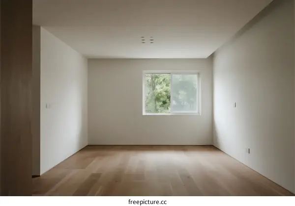 An empty room with wooden floor and a window letting in natural light