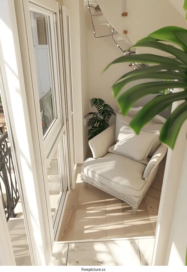 White Armchair with Plant in Corner Room