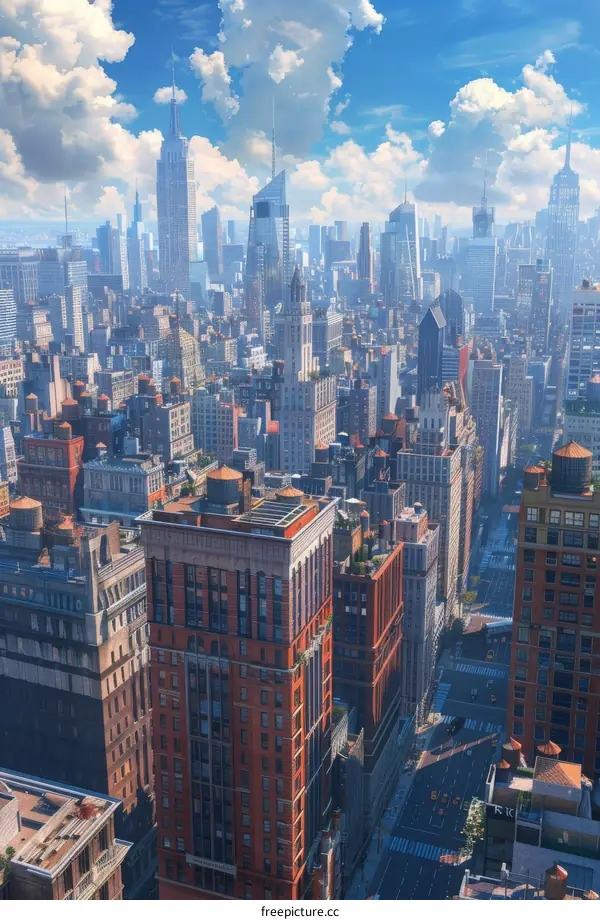 Metropolis with Towering Skyscrapers and Blue Sky