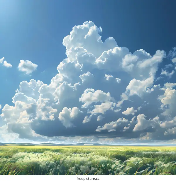The prairie scenery under the blue sky and white clouds