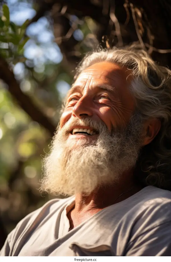 Portrait of an old man with a long white beard smiling