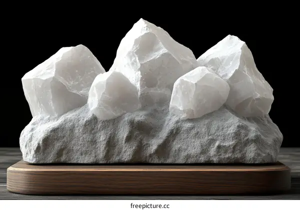 Abstract Sculpture of White Rocks on Wooden Base