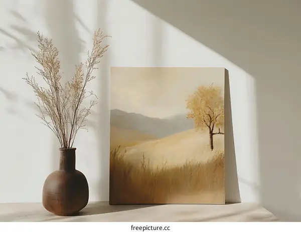 Minimalist Painting of a Tree in a Field