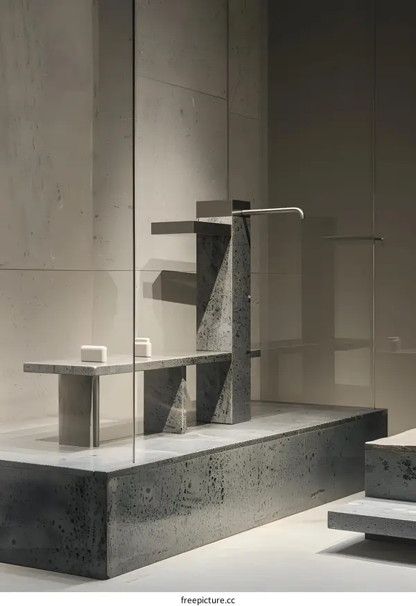 Modern Bathroom Interior Design with Stone Bench and Faucet