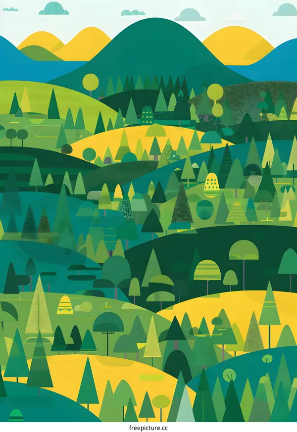 Green Hills And Trees Pattern Illustration