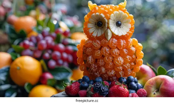 A cute owl made of orange peels