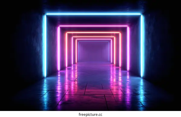 Neon Light Tunnel Abstract Background