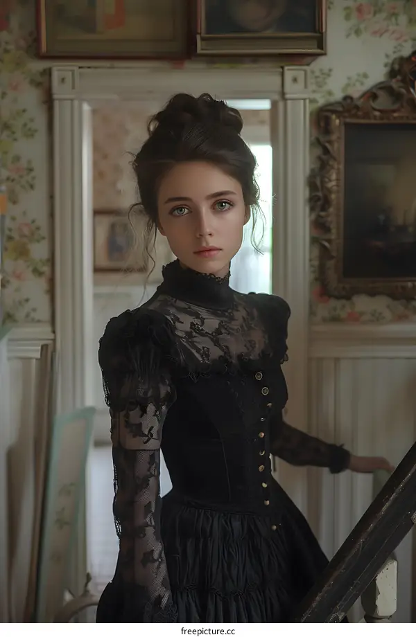 portrait of a young woman in a black dress