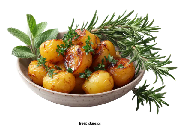 [Transparent Background PNG]Roasted Potatoes with Herbs in a Bowl