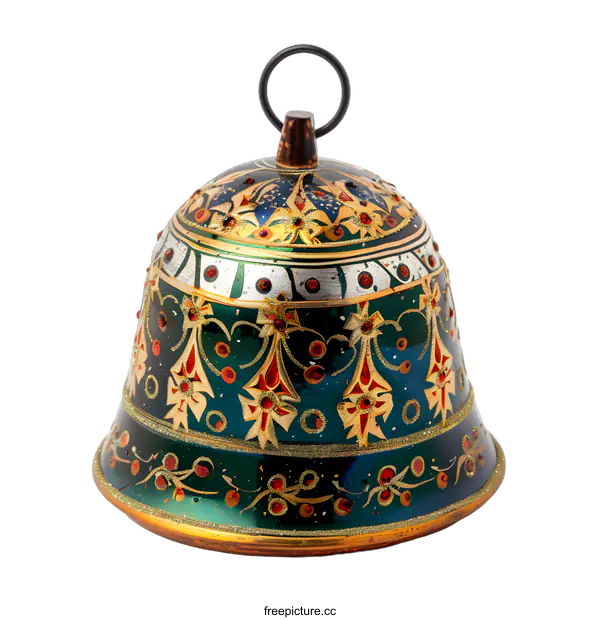 [Transparent Background PNG]Ornate Green and Gold Christmas Bell Ornament
