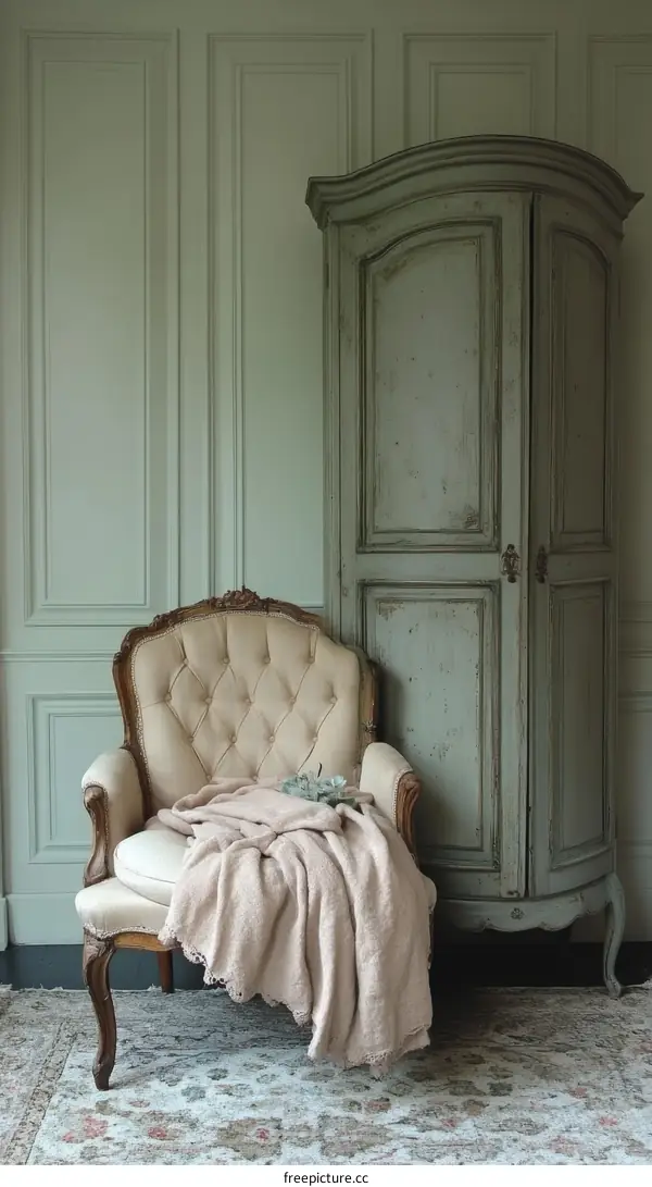 Vintage Room with Armchair and Cabinet