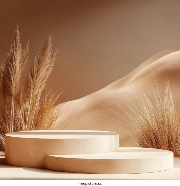 Beige Desert Display Stand with Pampas Grass