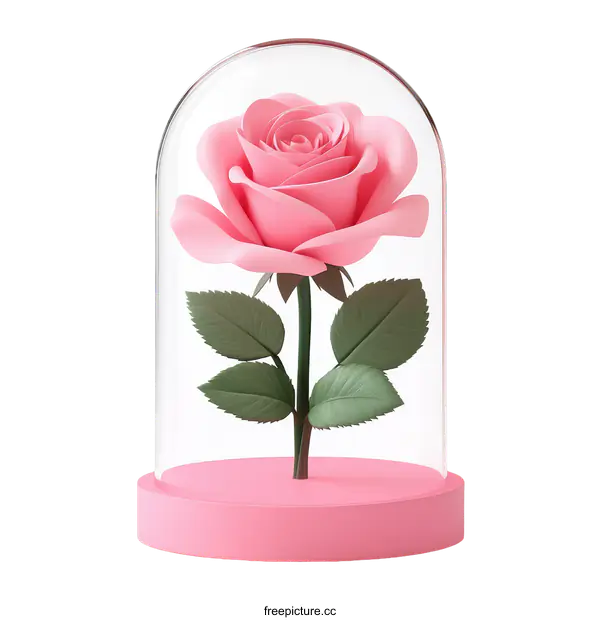 [Transparent Background PNG]Pink Rose in a Glass Dome