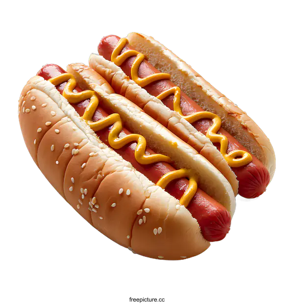 [Transparent Background PNG]Three hot dogs with mustard on white