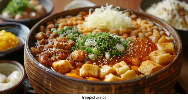 Bowl of Mapo Tofu with Side Dishes