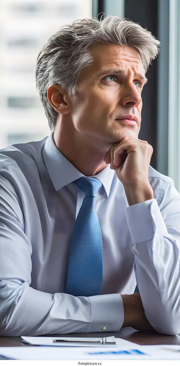 Businessman Thinking  and Looking Out of Window