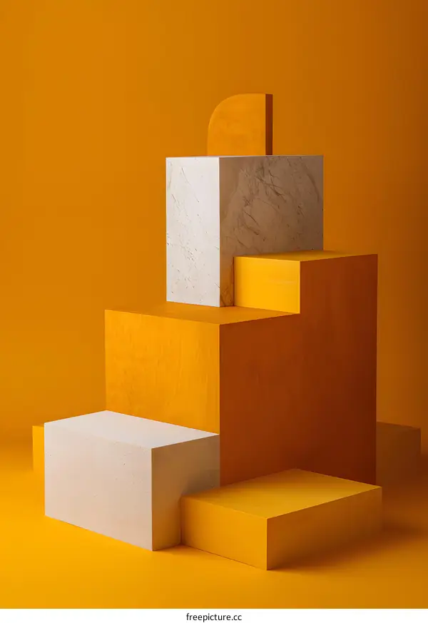 Abstract Yellow and Beige Geometric Shapes on Orange Background