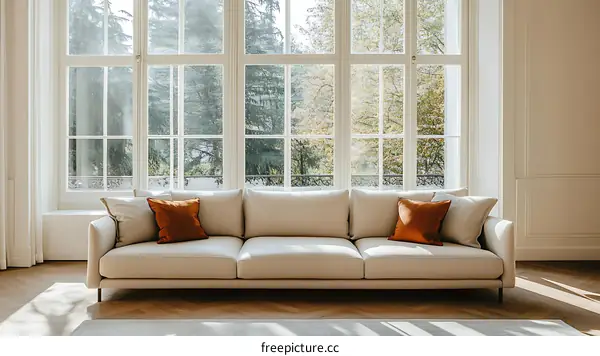 Modern Beige Sofa with Large Window View