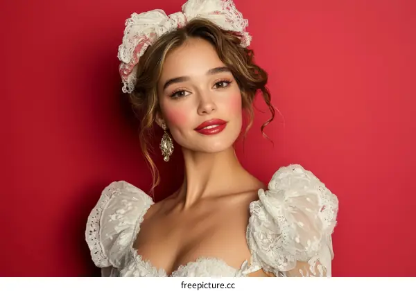 Elegant Woman in Vintage-Inspired Lace Dress