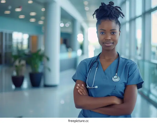 Portrait of a young African-American female nurse smiling