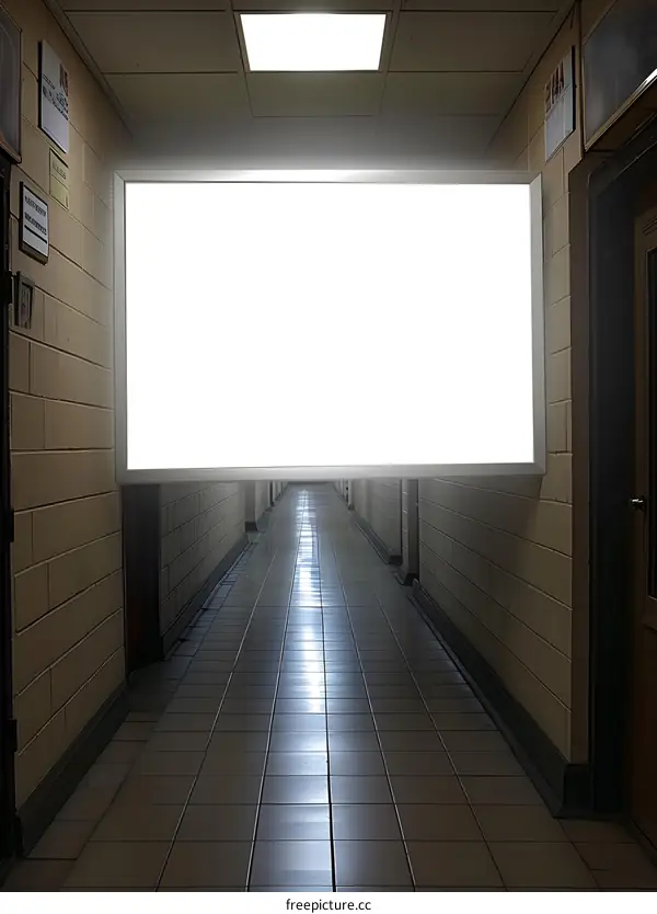 Blank Sign in Corridor with Tile Floor
