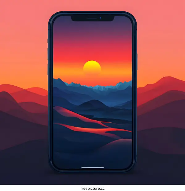 Phone Sunset Mountain Landscape Illustration
