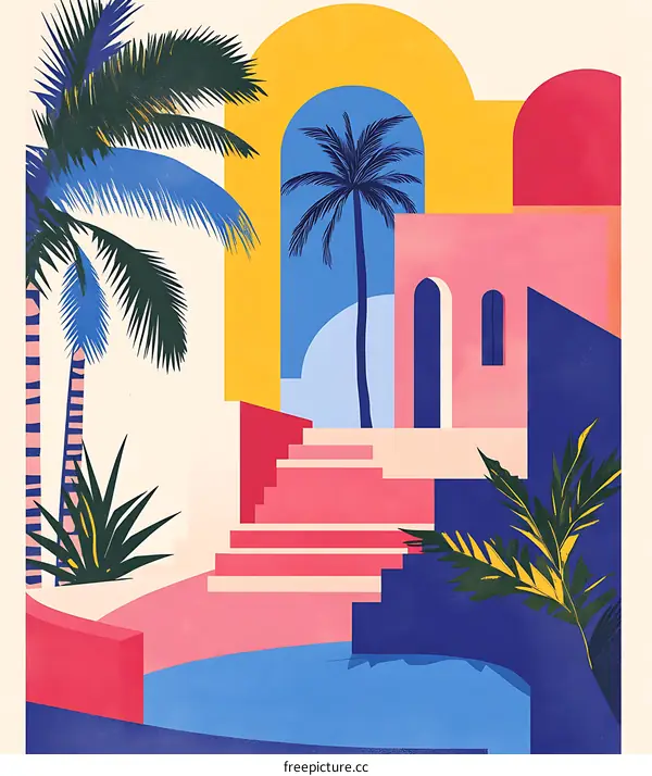 Tropical Modernist Architecture Illustration