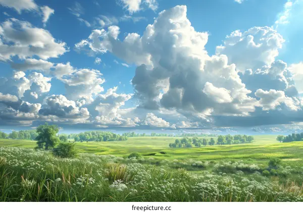 Green Rolling Hills Under a Blue Sky