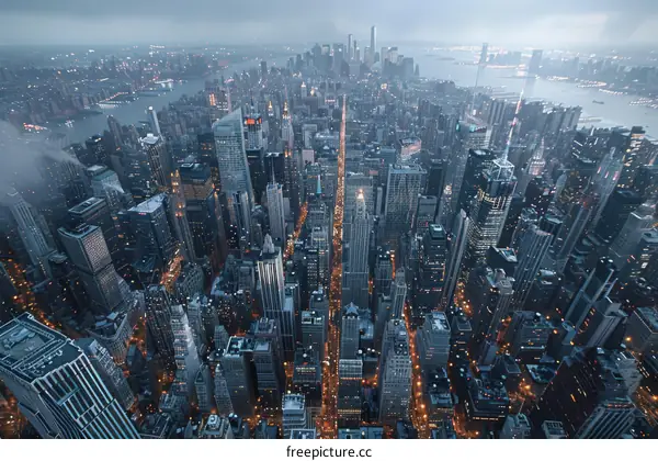 Manhattan Skyline Night City Lights