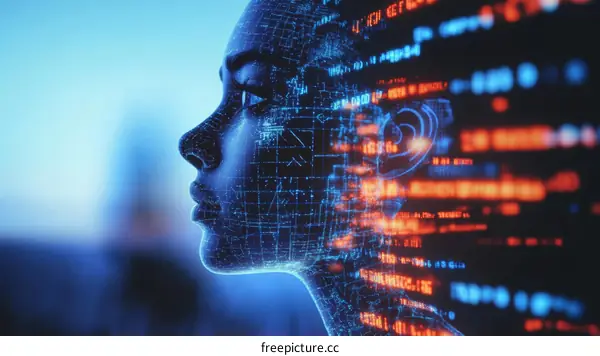 Digital Woman Face with Code Illustration