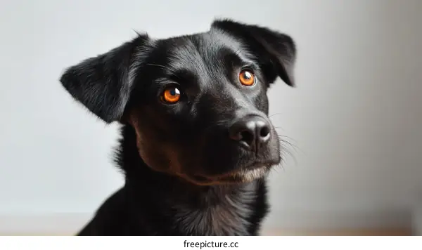 Close-up Black Dog Portrait with Amber Eyes