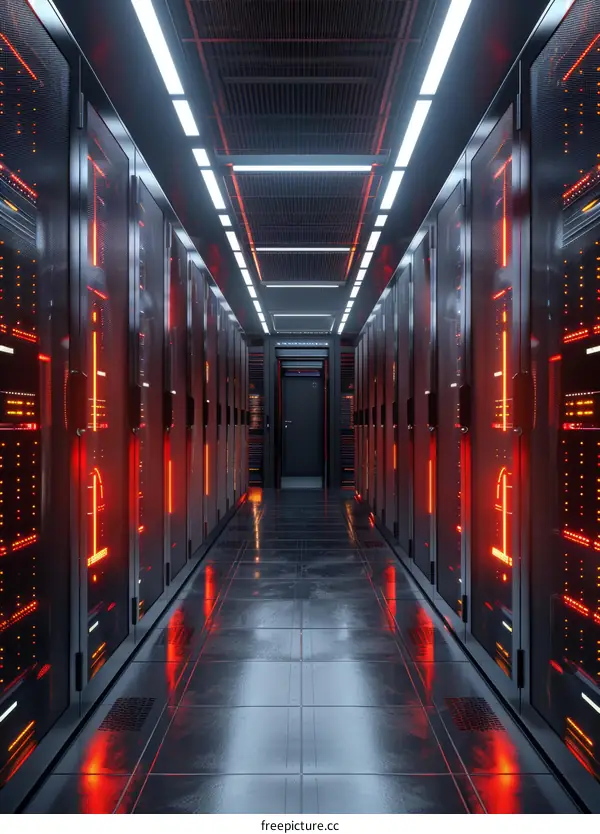 futuristic technology data center server room interior