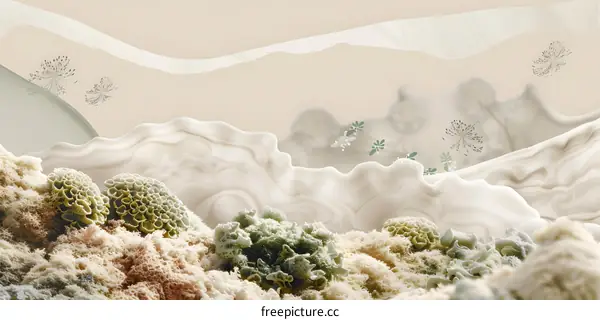 Abstract Beige Background With Green Flowers