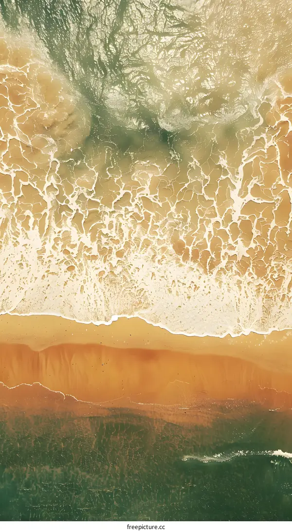Aerial View of Beach with Waves Crashing on Shore