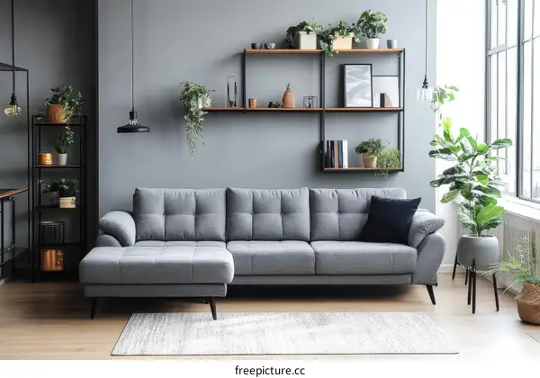Modern Gray Sectional Sofa Living Room Decor