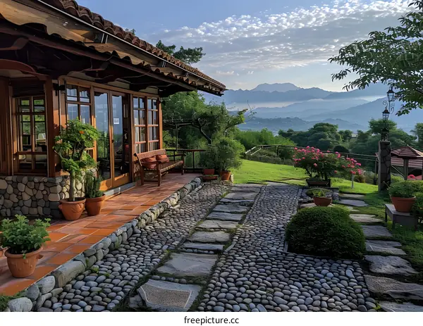 Beautiful Mountain View from a House Porch