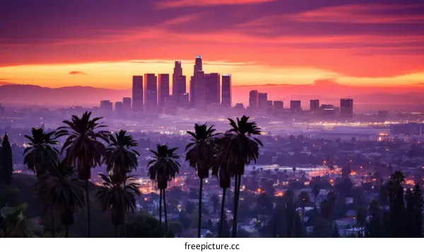 Los Angeles Sunset with Palm Trees Skyline