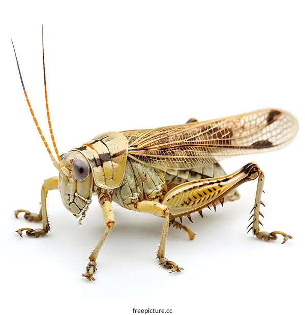 A grasshopper isolated on a white background