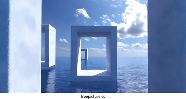 Abstract Blue Sky and Sea with White Stone Archways