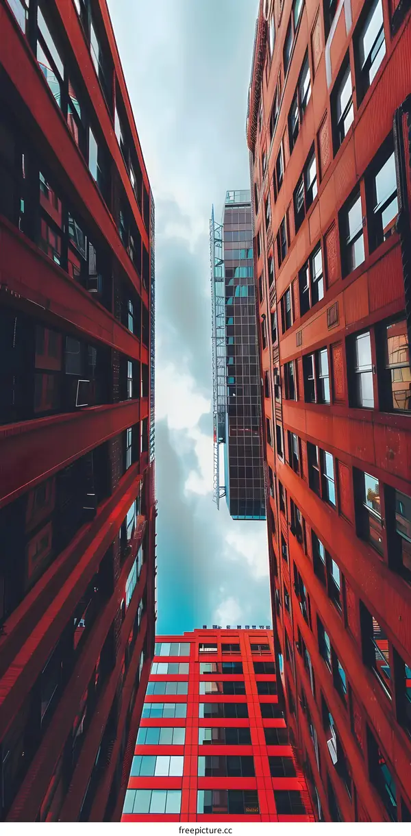 Red Brick Buildings With Windows Looking Up At The Sky