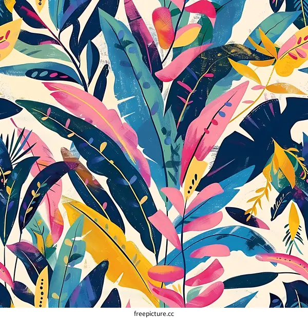 Colorful Tropical Leaves Seamless Pattern Illustration