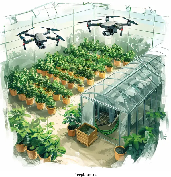 Automated greenhouse controlled by AIoT and drones